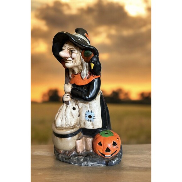 Vintage Witch Candle Holder Tea Candle Figurine Ceramic Halloween Pumpkin 9.5” - Picture 3 of 8